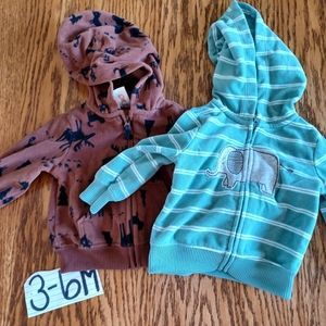 Bundle of two fleece hooded sweatshirts size 3-6M
